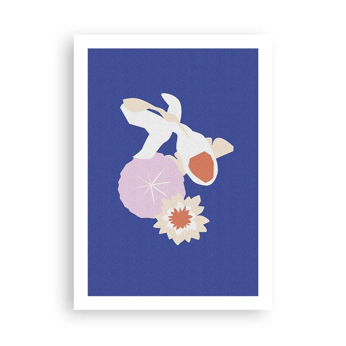 Poster - Koi-Fische umgeben von Blumen vor intensivem Hintergrund - 50x70cm - Komposition von Blüten und Knospen - Moderne Wanddekoration für Wohnzimmer und Schlafzimmer ARTTOR