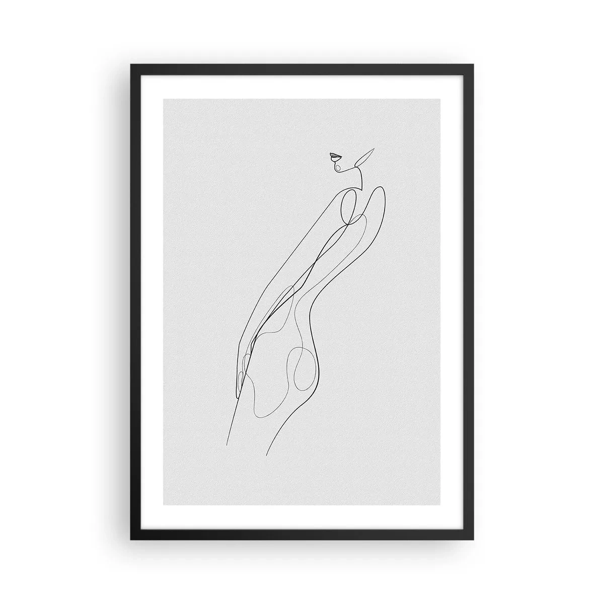 Poster in einem schwarzem Rahmen - Eine minimalistische Skizze einer weiblichen Silhouette vor hellem Hintergrund. - 50x70cm - Bloß ein Versprechen - Moderne Wanddekoration für Wohnzimmer und Schlafzimmer ARTTOR
