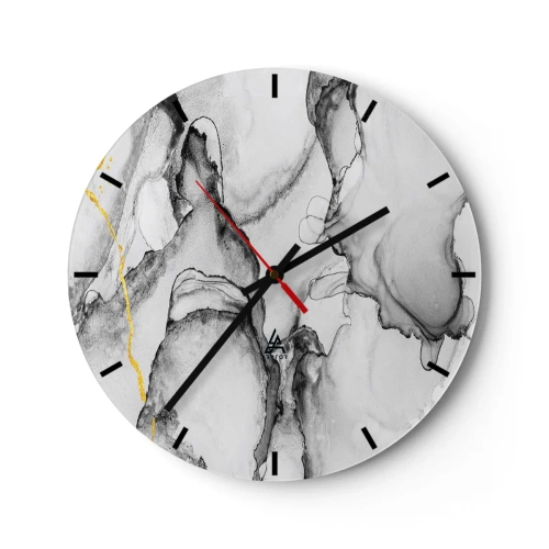 Wanduhr - Glasuhr - Eine abstrakte Komposition in Grautönen mit einem Hauch von Gold. - 30x30cm - Komposition mit Goldmotiv - Moderne Wanddekoration für Wohnzimmer, Küche und Schlafzimmer ARTTOR