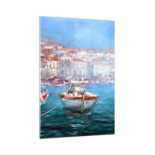 Glasbild - Bild auf glas - Boote in einer malerischen italienischen Bucht - 80x120cm - Italienische Bucht - Moderne Wanddekoration für Wohnzimmer und Schlafzimmer ARTTOR