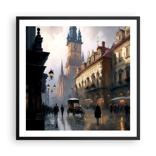 Poster in einem schwarzem Rahmen - Charme eines Prager Abends - 60x60 cm