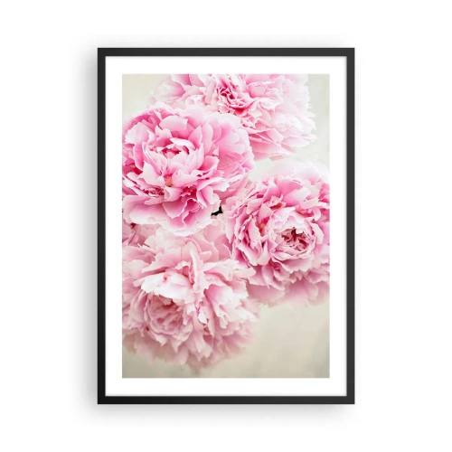 Poster in einem schwarzem Rahmen - Ein Strauß rosa Pfingstrosen auf hellem Hintergrund - 50x70cm - In rosa Glamour - Moderne Wanddekoration für Wohnzimmer und Schlafzimmer ARTTOR
