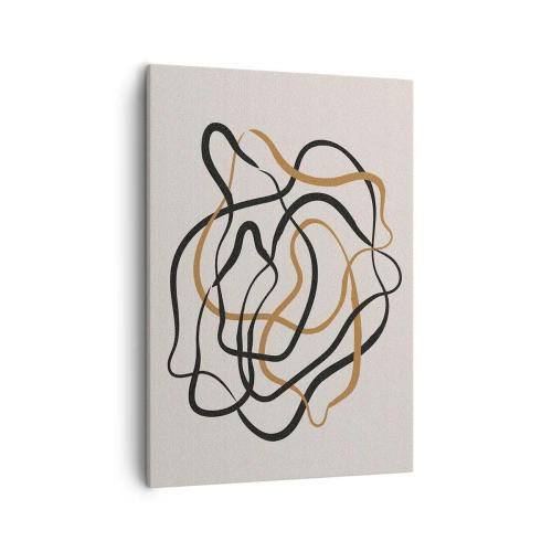 Bild auf Leinwand - Leinwandbild - Verworrene Linien in Schwarz und Gold auf hellem Hintergrund - 50x70cm - Alles ging schief - Moderne Wanddekoration für Wohnzimmer und Schlafzimmer ARTTOR