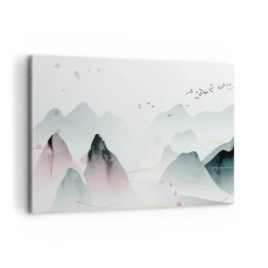 Bild auf Leinwand - Leinwandbild - Abstrakte Berge in Pastelltönen - 120x80cm - Über die Gipfel - Moderne Wanddekoration für Wohnzimmer und Schlafzimmer ARTTOR