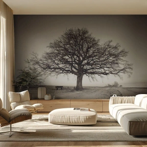 Fototapete Premium Sand - Ein einsamer Baum in einer sepianischen Winterlandschaft - 100x70cm - Von hier zu Ewigkeit - Moderne Wanddekoration für Wohnzimmer und Schlafzimmer ARTTOR