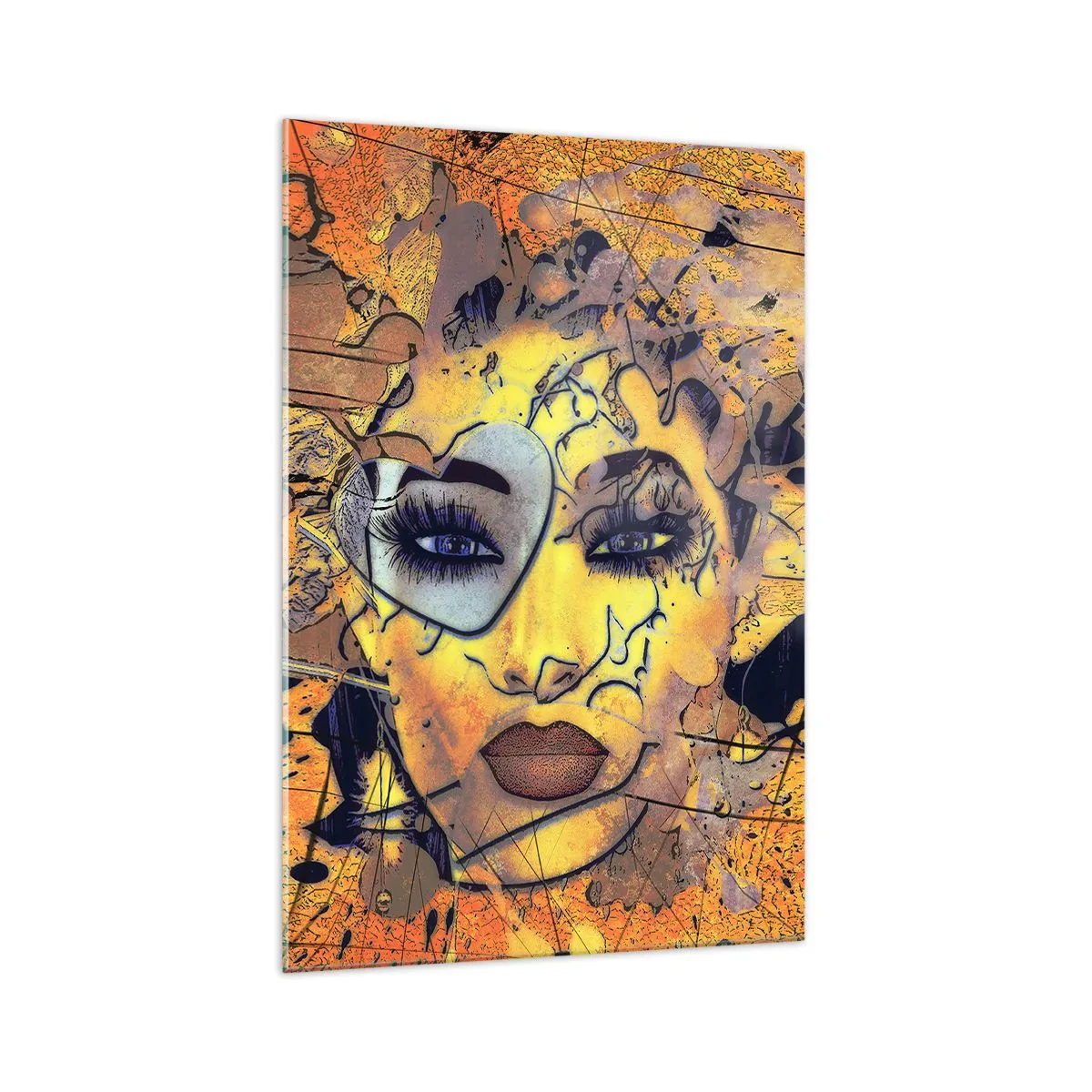 Glasbild - Bild auf glas - Abstraktes Frauenporträt in goldgelben Tönen - 70x100cm - Sonnige Schönheit - Moderne Wanddekoration für Wohnzimmer und Schlafzimmer ARTTOR