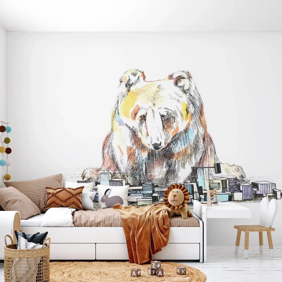 Fototapete Premium Sand - Wie kann man so leben? - Tiere, Tragen, Grafik - 350x256 cm