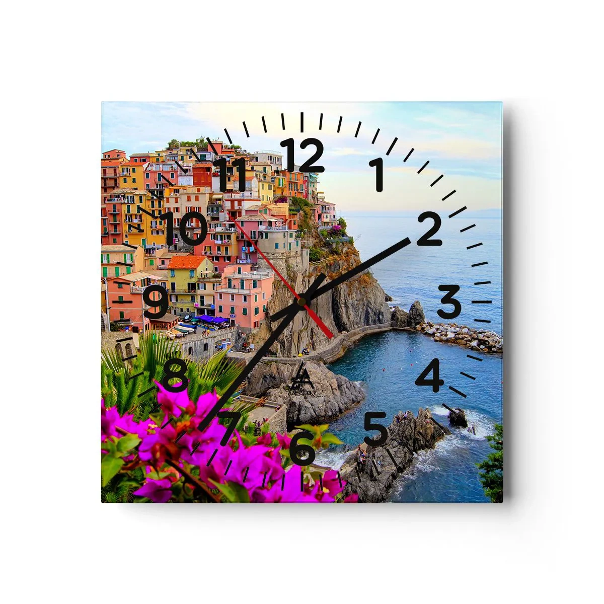 Wanduhr - Glasuhr - Lachende Stadt - 40x40 cm
