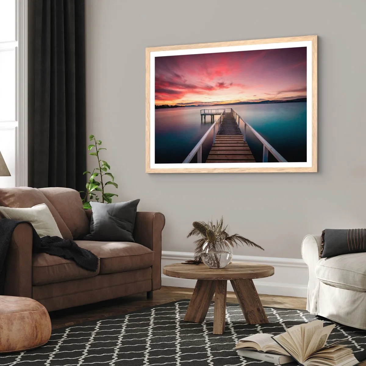 Poster in einem Rahmen aus heller Eiche - Die sanfte Flamme des Abends - 70x50 cm
