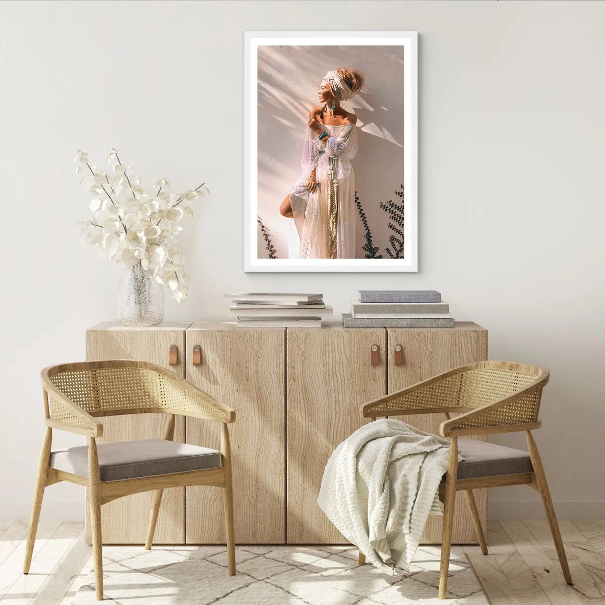 Poster in einem weißen Rahmen - Die Sonne und das Mädchen - 40x50 cm