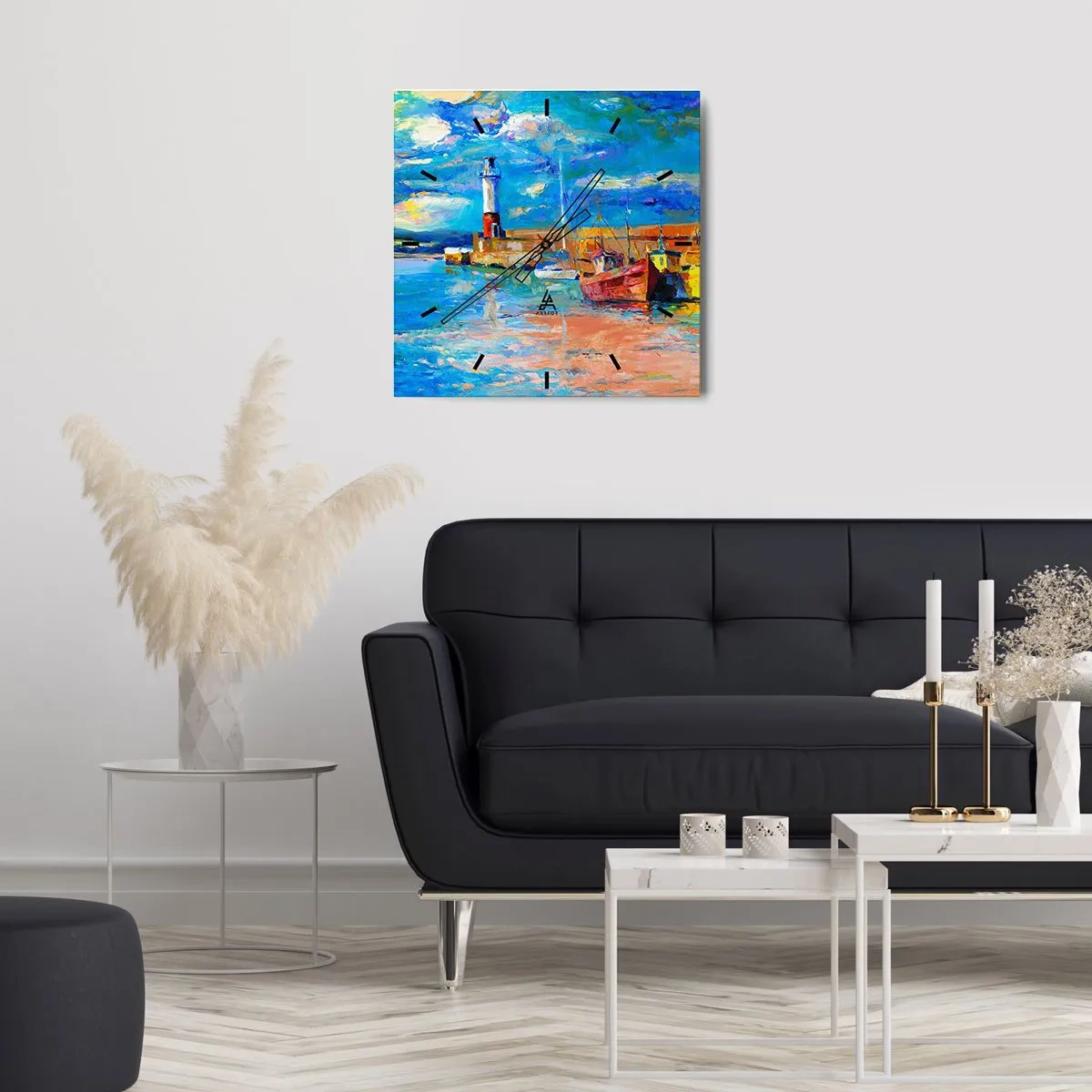 Wanduhr - Glasuhr - Ein Nachmittag in der Regenbogenbucht - 30x30 cm