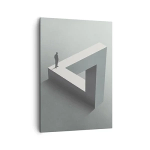 Bild auf Leinwand - Leinwandbild - Eine Figur, die auf einem Penrose-Dreieck in Grautönen steht. - 50x70cm - Es ist also doch möglich - Moderne Wanddekoration für Wohnzimmer und Schlafzimmer ARTTOR