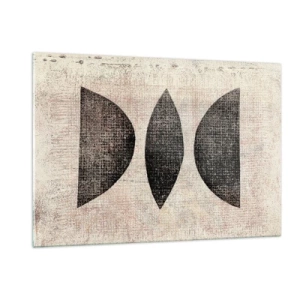 Glasbild - Bild auf glas - Schwarze geometrische Formen auf beigem Hintergrund - 120x80cm - Ethnische Abstraktion - Moderne Wanddekoration für Wohnzimmer und Schlafzimmer ARTTOR