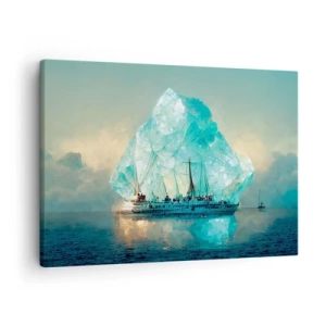 Bild auf Leinwand - Leinwandbild - Ein Schiff mit einem majestätischen Eisberg im Hintergrund - 70x50cm - Arktischer Diamant - Moderne Wanddekoration für Wohnzimmer und Schlafzimmer ARTTOR
