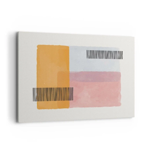 Bild auf Leinwand - Leinwandbild - Geometrie in Pastellfarben mit Linien auf hellem Hintergrund - 100x70cm - Von Ecke zu Ecke - Moderne Wanddekoration für Wohnzimmer und Schlafzimmer ARTTOR