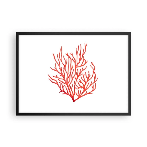 Poster in einem schwarzem Rahmen - Rote Koralle auf weißem Hintergrund im minimalistischen Stil - 70x50cm - Korallenfiligran - Moderne Wanddekoration für Wohnzimmer und Schlafzimmer ARTTOR