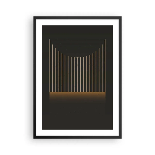 Poster in einem schwarzem Rahmen - Geometrische Komposition aus vertikalen Linien im Dunkeln - 50x70cm - Die Dunkelheit erkunden - Moderne Wanddekoration für Wohnzimmer und Schlafzimmer ARTTOR