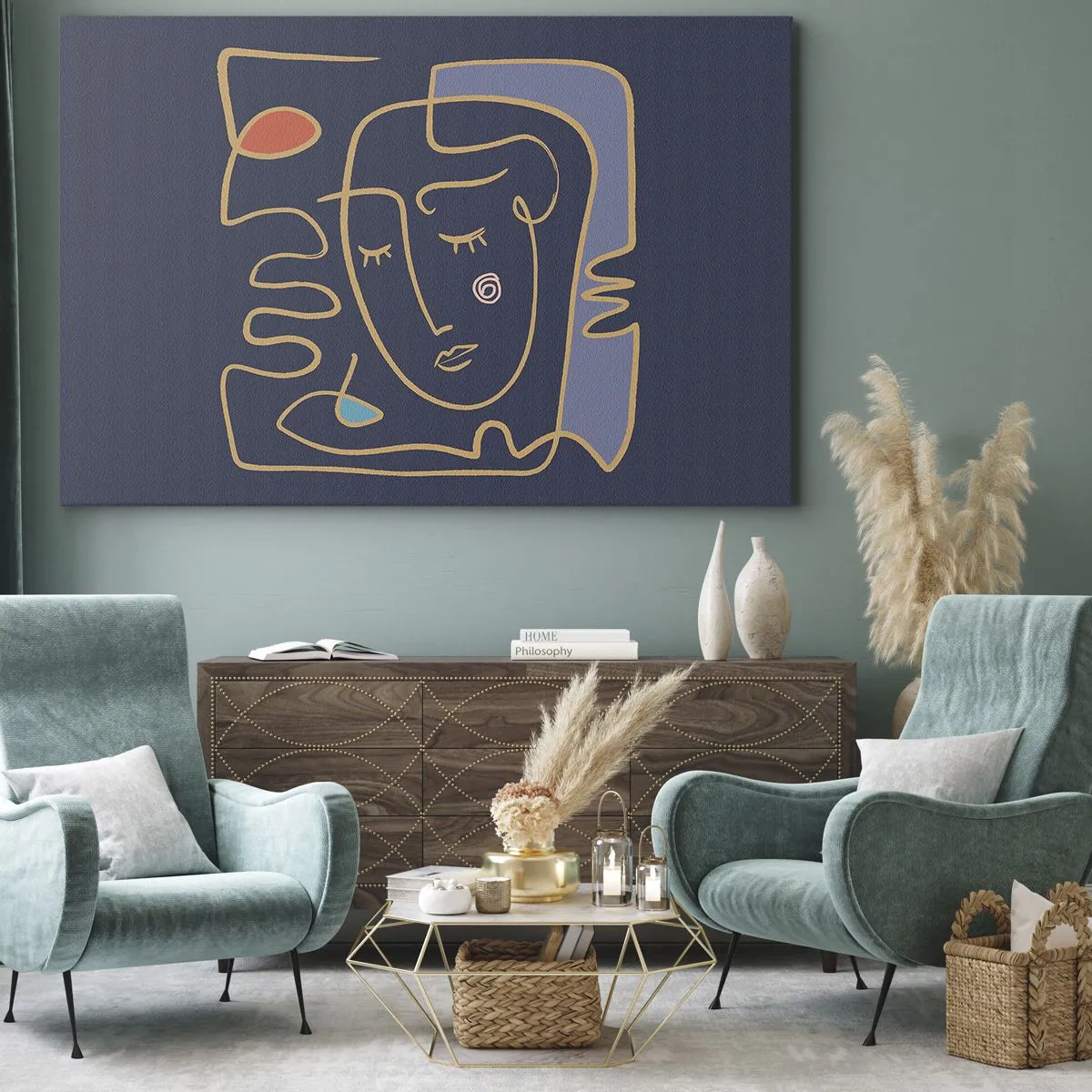 Bild auf Leinwand - Leinwandbild - Abstraktes Gesichtsporträt im minimalistischen Stil - 100x70cm - In Gedanken - Moderne Wanddekoration für Wohnzimmer und Schlafzimmer ARTTOR