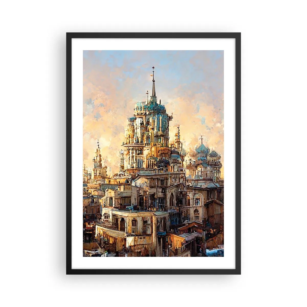 Poster in einem schwarzem Rahmen - Monumentale Architektur in warmen Farben - 50x70cm - Stadt der Städte - Moderne Wanddekoration für Wohnzimmer und Schlafzimmer ARTTOR