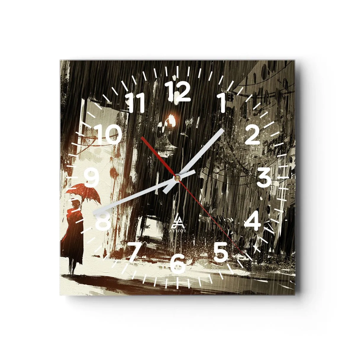 Wanduhr - Glasuhr - Die Poesie des roten Regenschirms - 30x30 cm