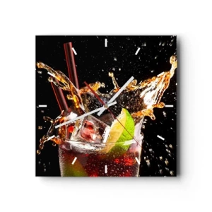 Wanduhr - Glasuhr - Ein Glas Getränk, Limette und Eis im Moment des dynamischen Spritzens - 30x30cm - Freude und Energie der Farben - Moderne Wanddekoration für Wohnzimmer und Schlafzimmer ARTTOR