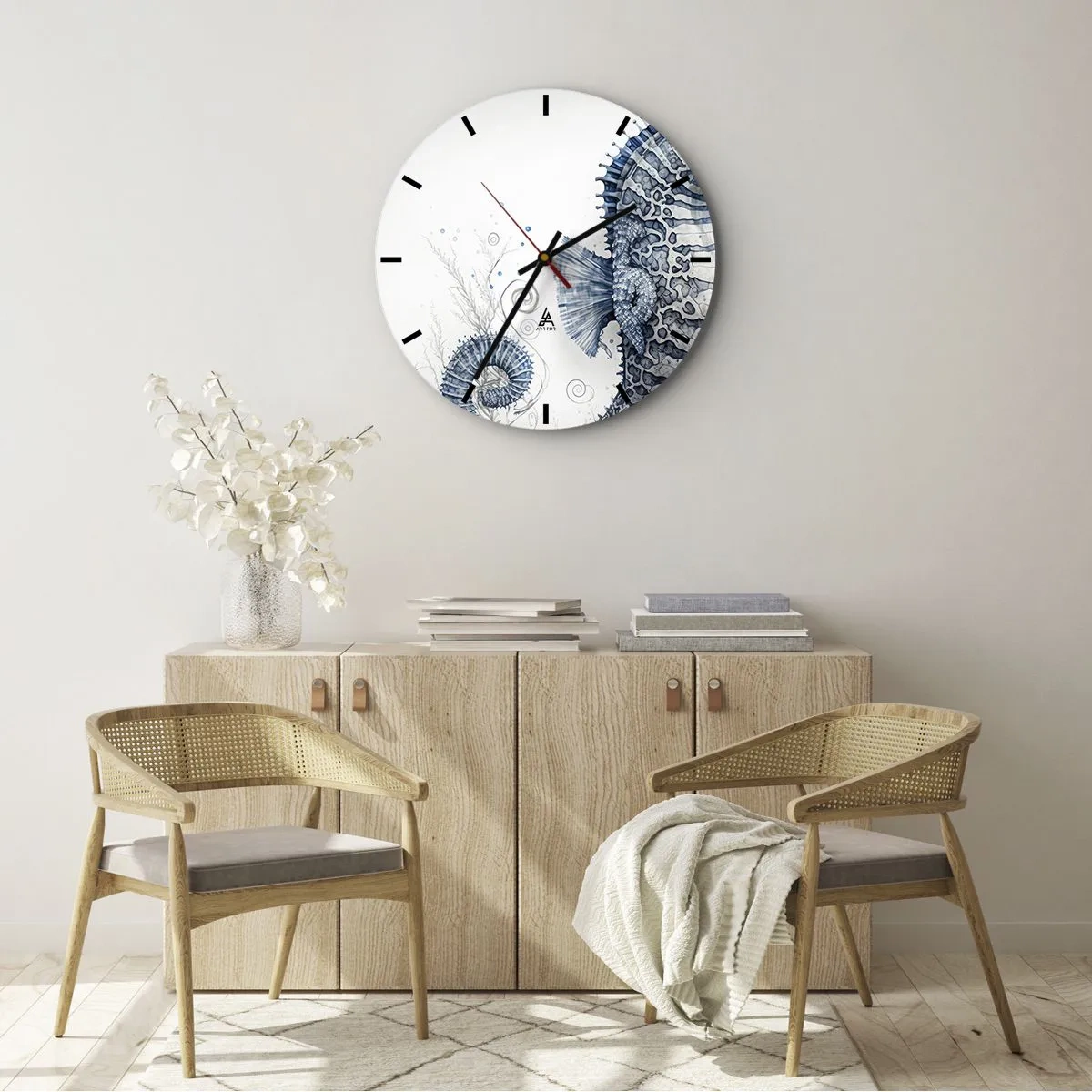 Wanduhr - Glasuhr - Dekoratives Seepferdchen im Cartoon-Stil auf hellem Hintergrund - 30x30cm - Subtiler Witz der Natur - Moderne Wanddekoration für Wohnzimmer, Küche und Schlafzimmer ARTTOR