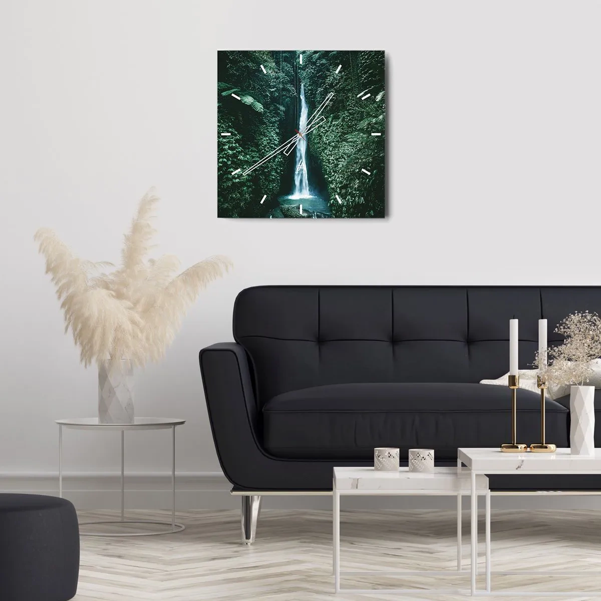 Wanduhr - Glasuhr - Ein Wasserfall, umgeben von dichter tropischer Vegetation - 30x30cm - Tropisches Spa - Moderne Wanddekoration für Wohnzimmer und Schlafzimmer ARTTOR