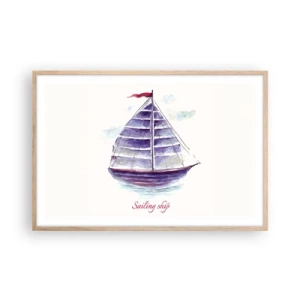Poster in einem Rahmen aus heller Eiche - Volle Segel und ruhiges Wasser - 91x61 cm