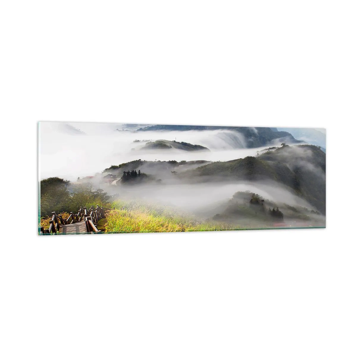 Glasbild - Bild auf glas - Gewebt aus Lichtschein und Nebel - 90x30 cm