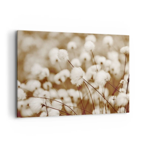 Bild auf Leinwand - Leinwandbild - Ein Feld mit zarten Pflanzen in Sepiatönen - 100x70cm - Flauschiges Kornfeld - Moderne Wanddekoration für Wohnzimmer und Schlafzimmer ARTTOR