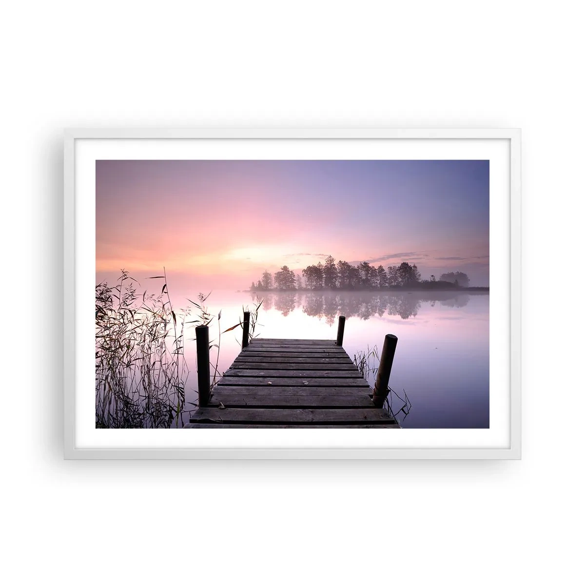 Poster in einem weißen Rahmen - Aus dem lila Nebel ... - 70x50 cm