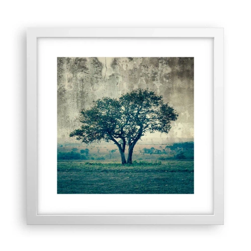 Poster in einem weißen Rahmen - Ein Apfelbaum auf blauem Feld? - 30x30 cm