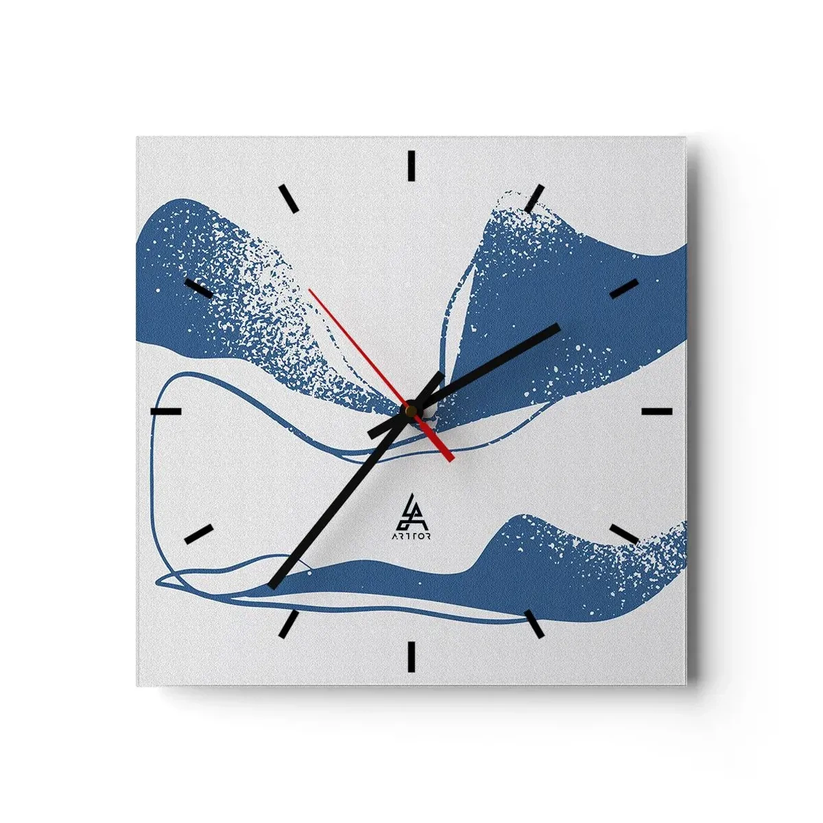 Wanduhr - Glasuhr - Abstrakte Formen in Blautönen auf weißem Hintergrund - 30x30cm - Geflügelte Abstraktion - Moderne Wanddekoration für Wohnzimmer und Schlafzimmer ARTTOR