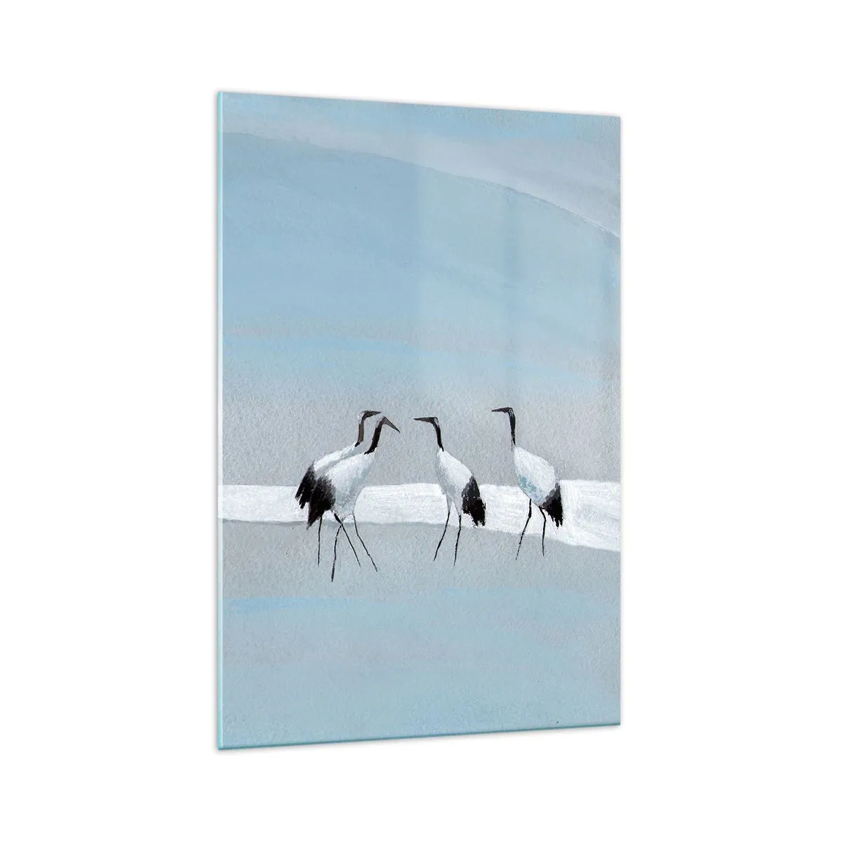 Glasbild - Bild auf glas - Eine Gruppe von Kranichen vor blauem Himmel und der aufgehenden Sonne - 70x100cm - Nach einem heißen Tag - Moderne Wanddekoration für Wohnzimmer und Schlafzimmer ARTTOR