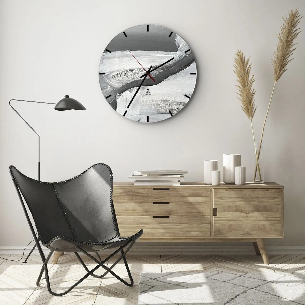 Wanduhr - Glasuhr - Schwarz-weiße abstrakte Pinselstriche - 30x30cm - Entscheidender Schritt - Moderne Wanddekoration für Wohnzimmer, Küche und Schlafzimmer ARTTOR