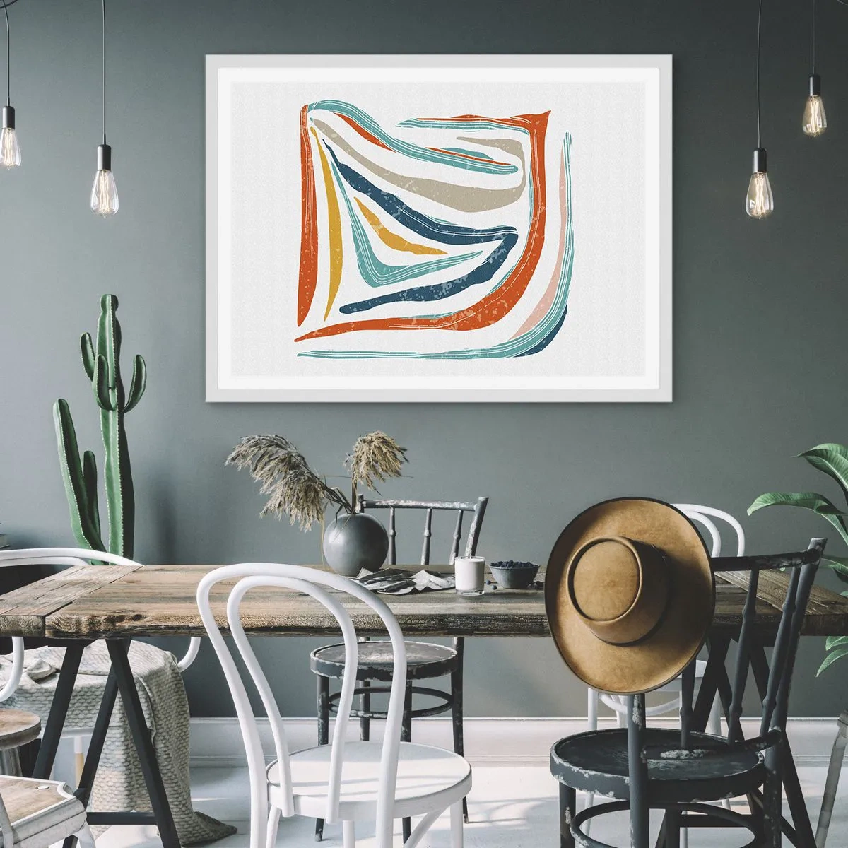 Poster in einem weißen Rahmen - Abstraktion mit einem freundlichen Lächeln - 91x61 cm