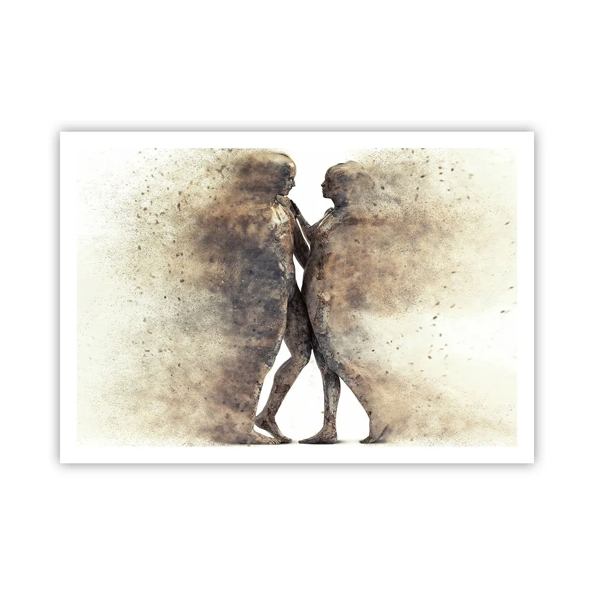Poster - Ein abstraktes Silhouettenduo in Sandtönen - 100x70cm - Sie erhoben sich aus dem Staub, um zu lieben - Moderne Wanddekoration für Wohnzimmer und Schlafzimmer ARTTOR
