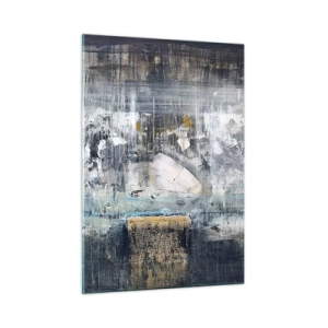 Glasbild - Bild auf glas - Eine abstrakte Landschaft, die von Grau und Blau dominiert wird. - 50x70cm - Wie auf Eis, wie nach Dezember - Moderne Wanddekoration für Wohnzimmer und Schlafzimmer ARTTOR