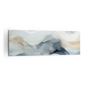Bild auf Leinwand - Leinwandbild - Eine zarte Abstraktion mit Bergmotiv in Pastelltönen. - 160x50cm - Verschneite und neblige Abstraktion - Moderne Wanddekoration für Wohnzimmer und Schlafzimmer ARTTOR