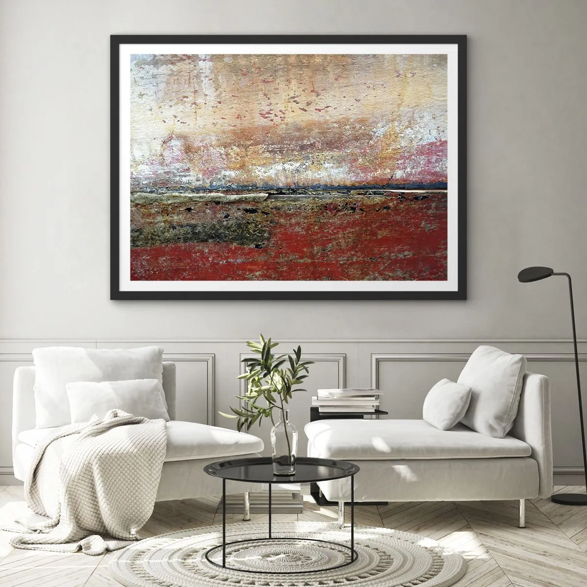 Poster in einem schwarzem Rahmen - Eine abstrakte Komposition, inspiriert vom Meer und der Natur. - 70x50cm - Vielleicht liegt es am Meer - Moderne Wanddekoration für Wohnzimmer und Schlafzimmer ARTTOR