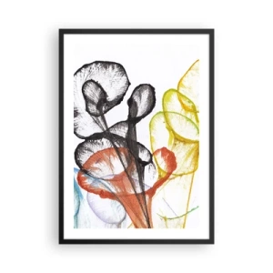 Poster in einem schwarzem Rahmen - Bunte Blätter in kunstvoller, transparenter Komposition - 50x70cm - Blumen mit Seele - Moderne Wanddekoration für Wohnzimmer und Schlafzimmer ARTTOR