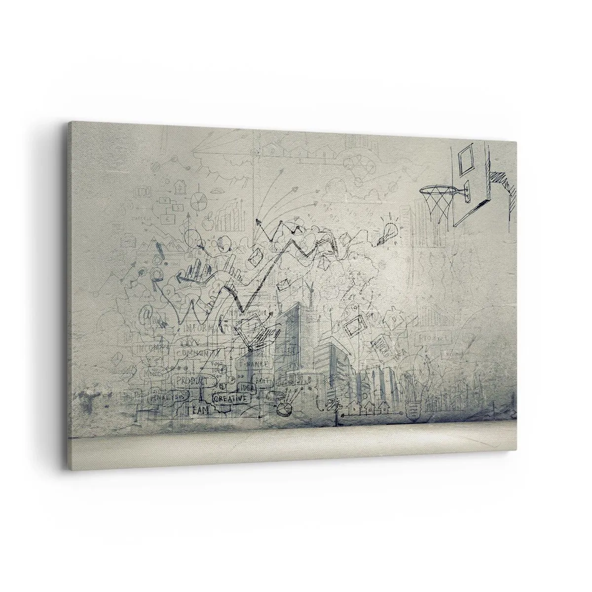 Bild auf Leinwand - Leinwandbild - Zeichnungen und Diagramme vor dem Hintergrund einer rohen Wand - 120x80cm - Mein tolles Stadtleben - Moderne Wanddekoration für Wohnzimmer und Schlafzimmer ARTTOR
