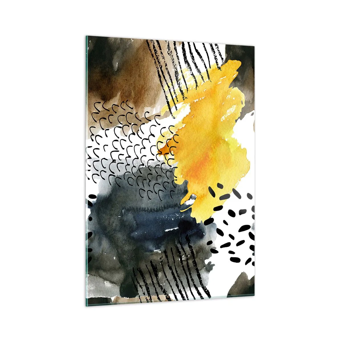 Glasbild - Bild auf glas - Eine abstrakte Komposition mit Punkten und Linien in erdigen Farben. - 50x70cm - Ein Treffen der Elemente der Natur - Moderne Wanddekoration für Wohnzimmer und Schlafzimmer ARTTOR