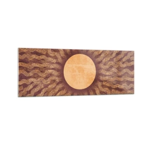 Glasbild - Bild auf glas - Sonniges Muster mit Strahlen auf einem Hintergrund in Brauntönen - 140x50cm - Sonnensymbol - Moderne Wanddekoration für Wohnzimmer und Schlafzimmer ARTTOR
