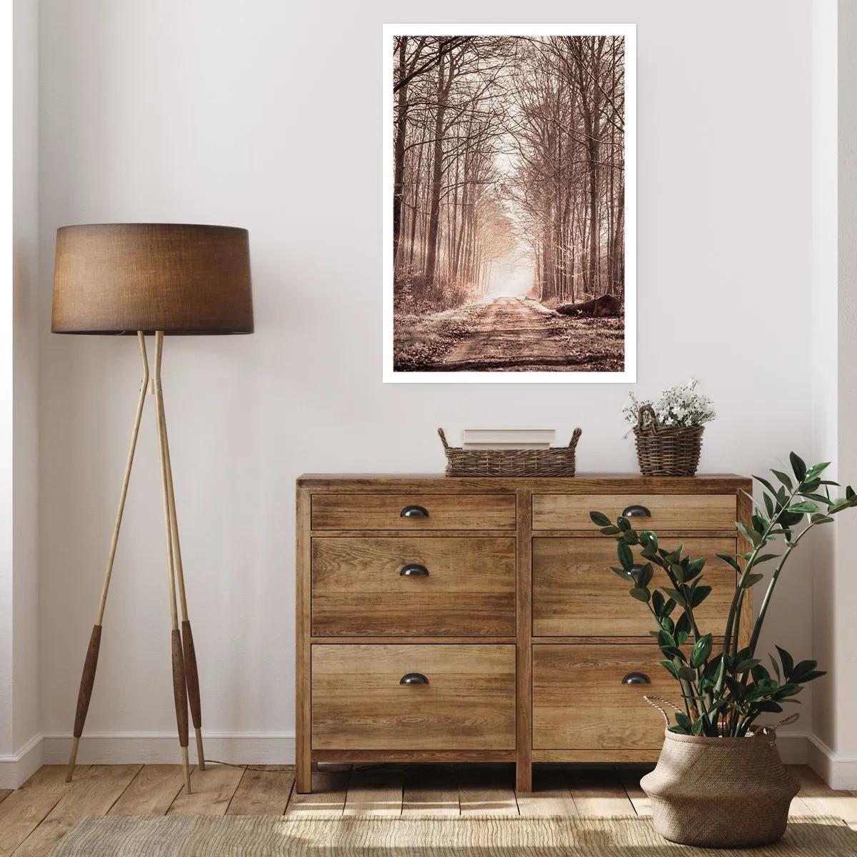 Poster - Ein Waldweg in herbstlichen Sepiatönen - 50x70cm - Waldkathedrale - Moderne Wanddekoration für Wohnzimmer und Schlafzimmer ARTTOR