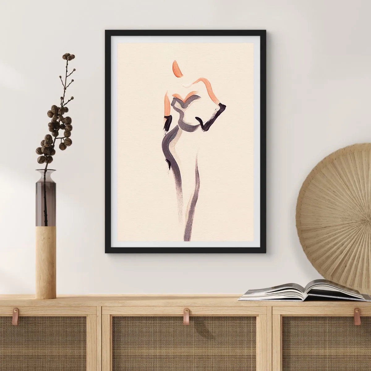 Poster in einem schwarzem Rahmen - Minimalistische weibliche Silhouette - 50x70cm - Aus den goldenen Jahren Hollywoods - Moderne Wanddekoration für Wohnzimmer und Schlafzimmer ARTTOR