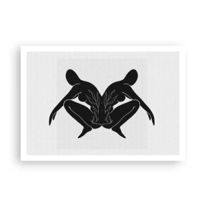 Poster - Schwarze Silhouetten in symmetrischer Position auf weißem Hintergrund - 100x70cm - Gemeinsame Seele - Moderne Wanddekoration für Wohnzimmer und Schlafzimmer ARTTOR