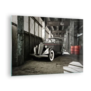 Glasbild - Bild auf glas - Ein Oldtimer in einer stilvollen Garage - 70x50cm - Die ewige Eleganz der 1930er Jahre - Moderne Wanddekoration für Wohnzimmer und Schlafzimmer ARTTOR
