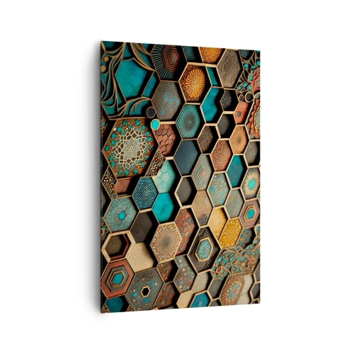 Bild auf Leinwand - Leinwandbild - Bunte Ornamente in sechseckigen Mustern - 80x120cm - Arabische Ornamente – Variation - Moderne Wanddekoration für Wohnzimmer und Schlafzimmer ARTTOR