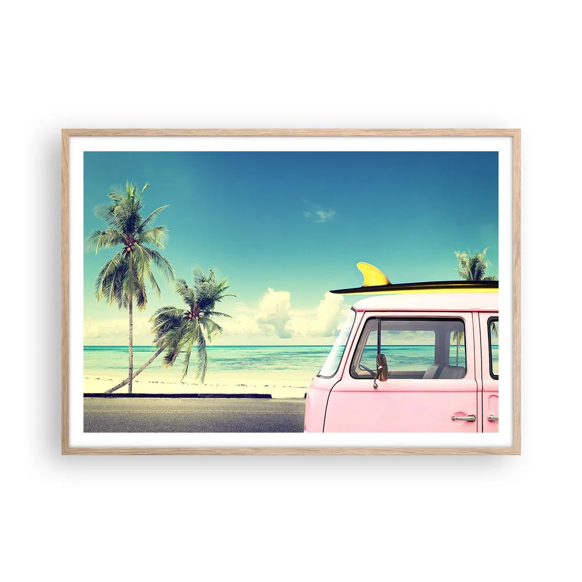 Poster in einem Rahmen aus heller Eiche - Zeit um in die Ferien zu starten - 100x70 cm